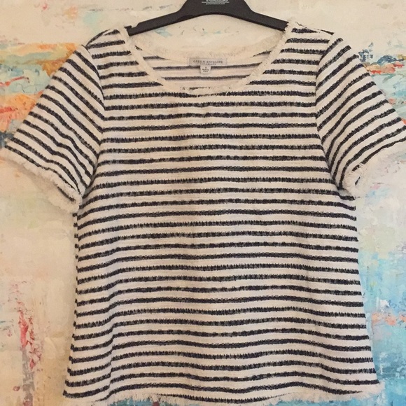 Navy & Cream Striped Top Texture Cotton Fringe USA - Picture 8 of 8